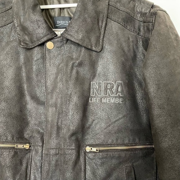 Burk's Bay NRA Life Member Leather Genuine Bomber Jacket Mens size L - Picture 5 of 13